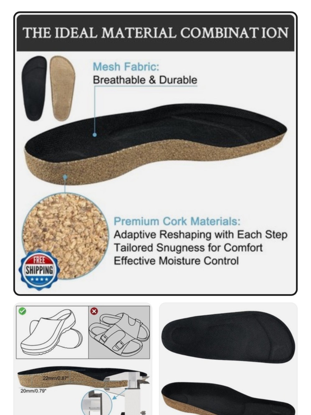 Endoto Cork Footbed for Birkenstock Super Birki Clog, Replacement Kork Insole - Picture 5 of 6